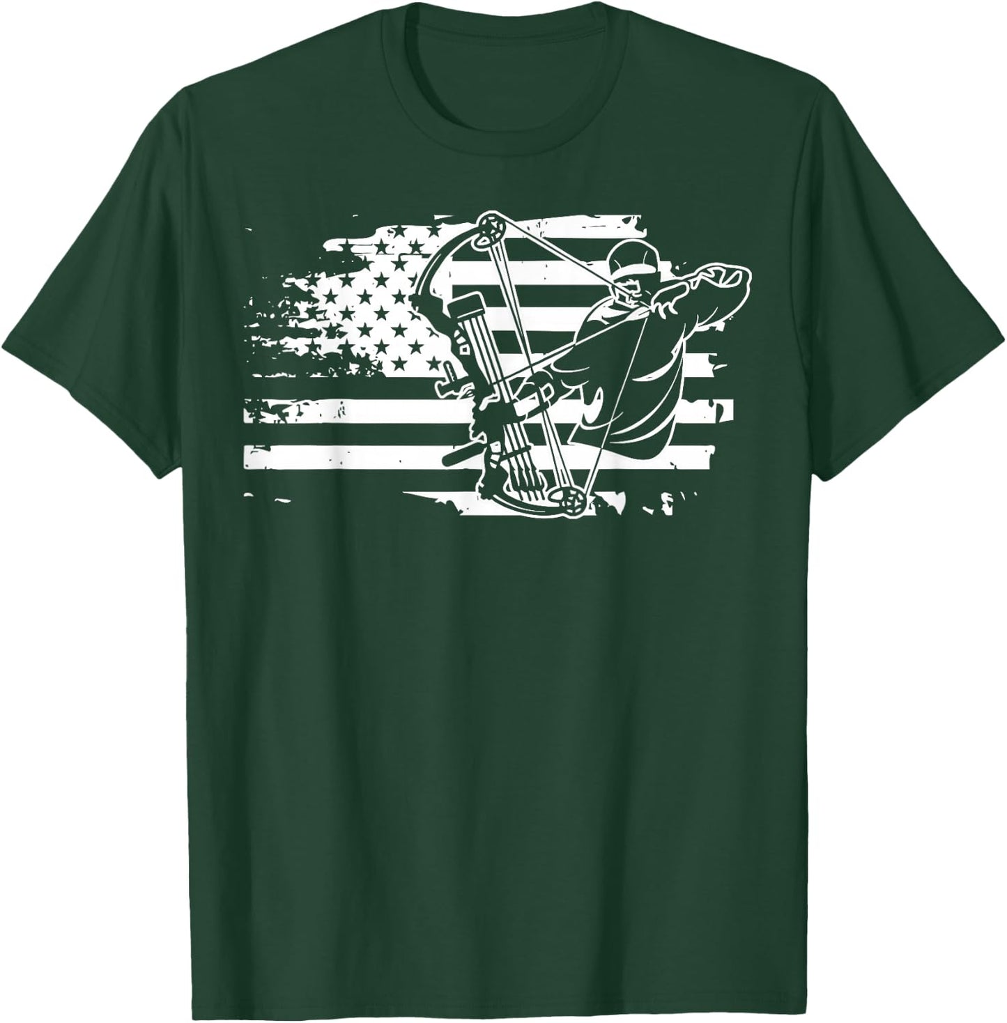 Compound Bow Hunting Equipment Retro American Flag He T-Shirt - T-Shirt | Forest