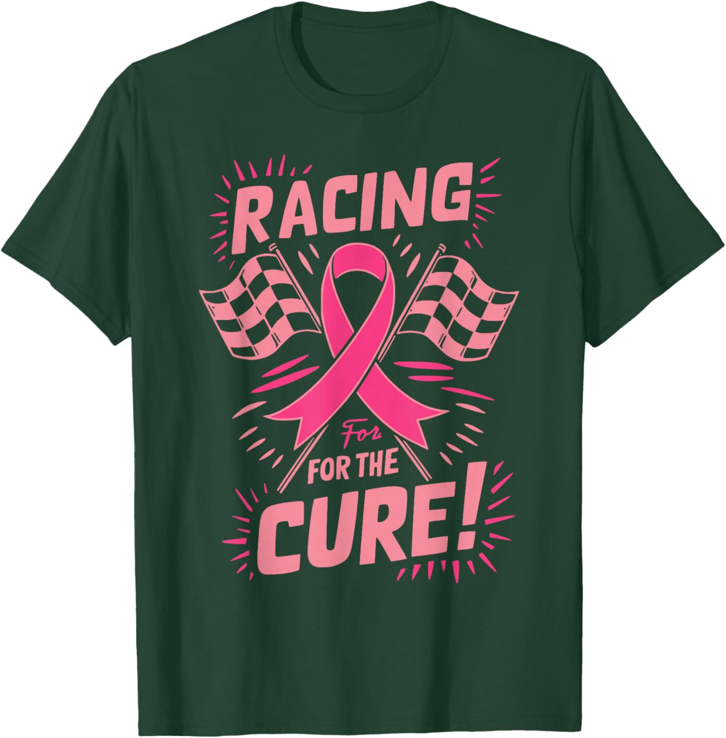 Pink Ribbon Breast Cancer Awareness Racing for the Cure T-Shirt - T-Shirt | Forest