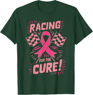 Pink Ribbon Breast Cancer Awareness Racing for the Cure T-Shirt - T-Shirt | Forest