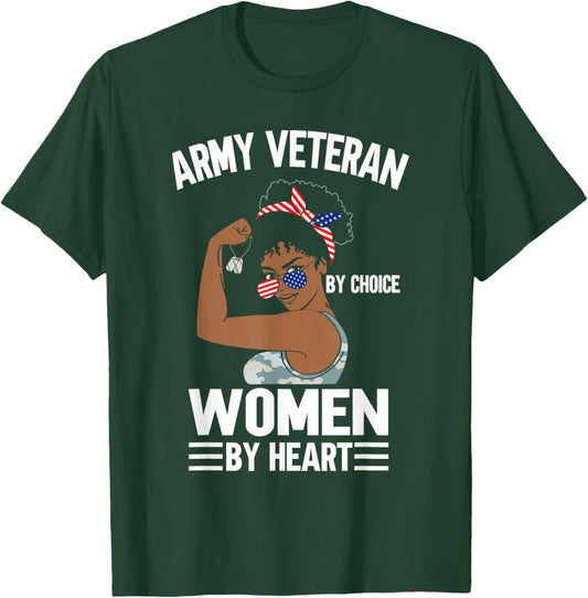 African American Army Veteran Female Afro Melanin Girl T-Shirt - T-Shirt | Forest