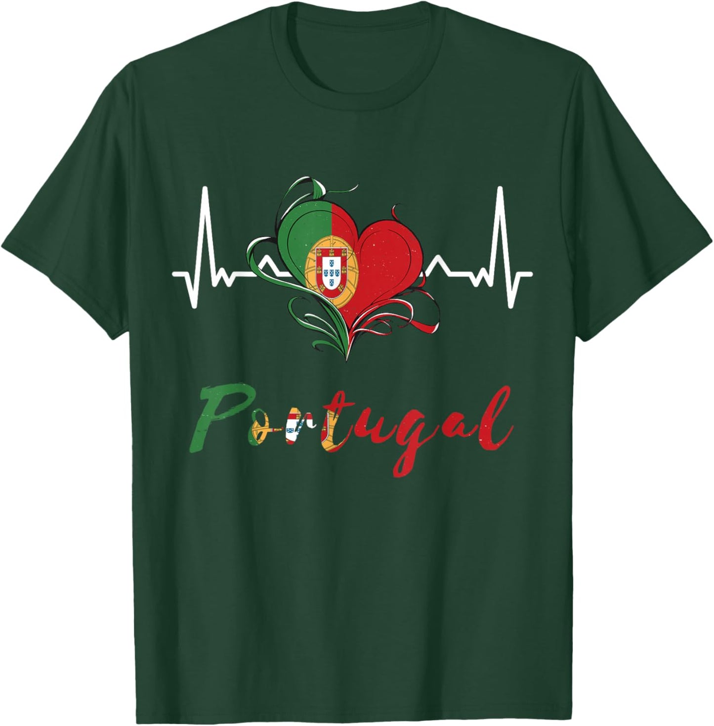 Portugal Flagge Herzschlag EKG Pulse Portugiesische Wurzeln Herz T-Shirt - T-Shirt | Forest