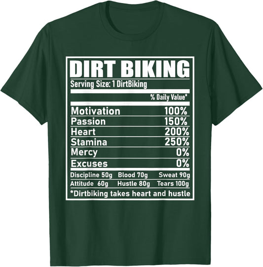 Funny Dirt Biking Nutrition Label: Motocross MX Dirt Bike T-Shirt - T-Shirt | Forest