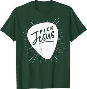 Christian Guitarist Pick Jesus Guitar Player Church Guitar T-Shirt - T-Shirt | Forest