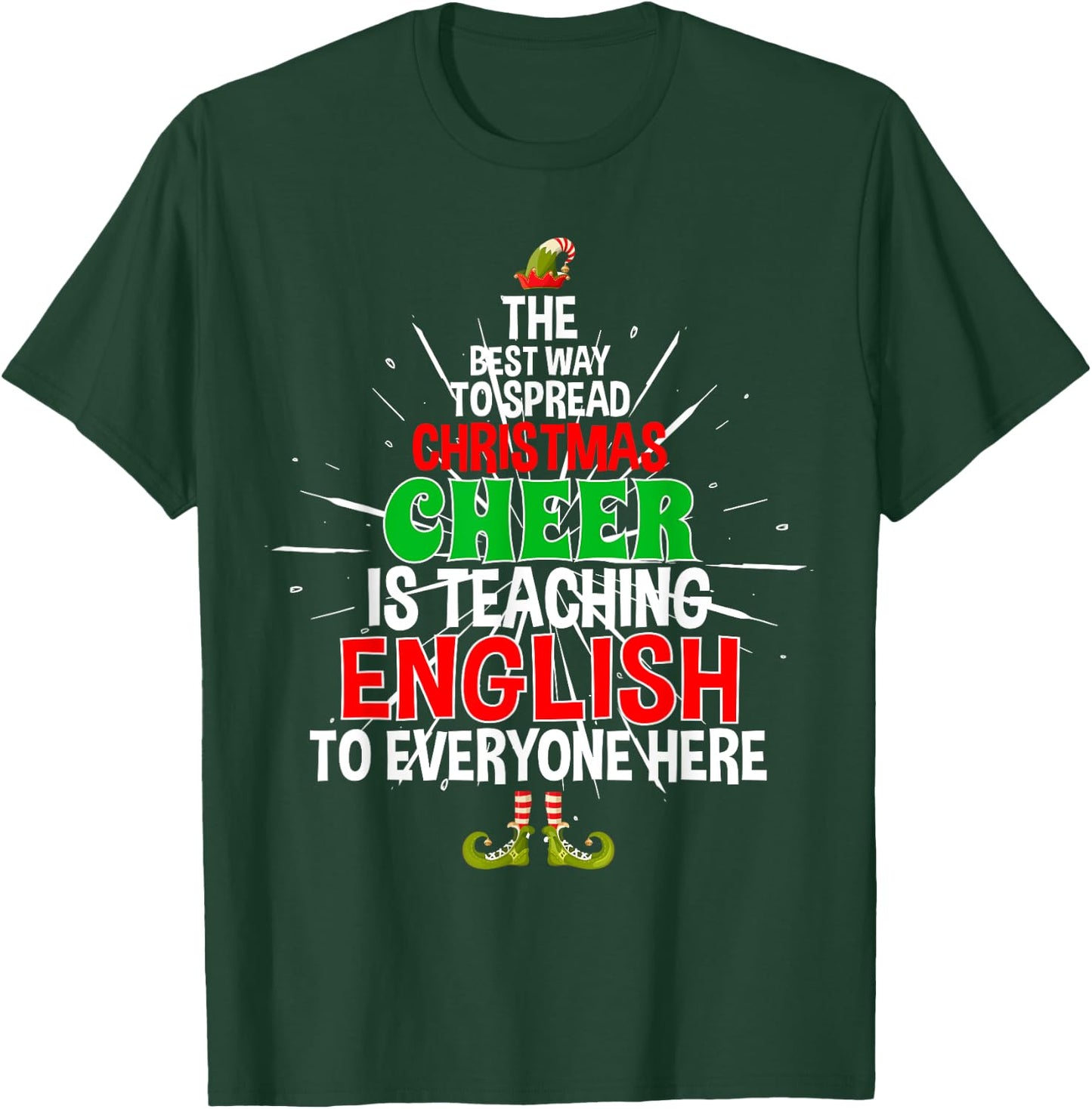 English Teacher Christmas Spread Xmas Cheer Men Women T-Shirt - T-Shirt | Forest