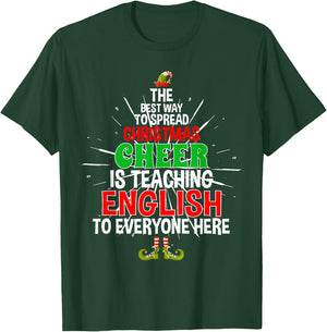 English Teacher Christmas Spread Xmas Cheer Men Women T-Shirt - T-Shirt | Forest