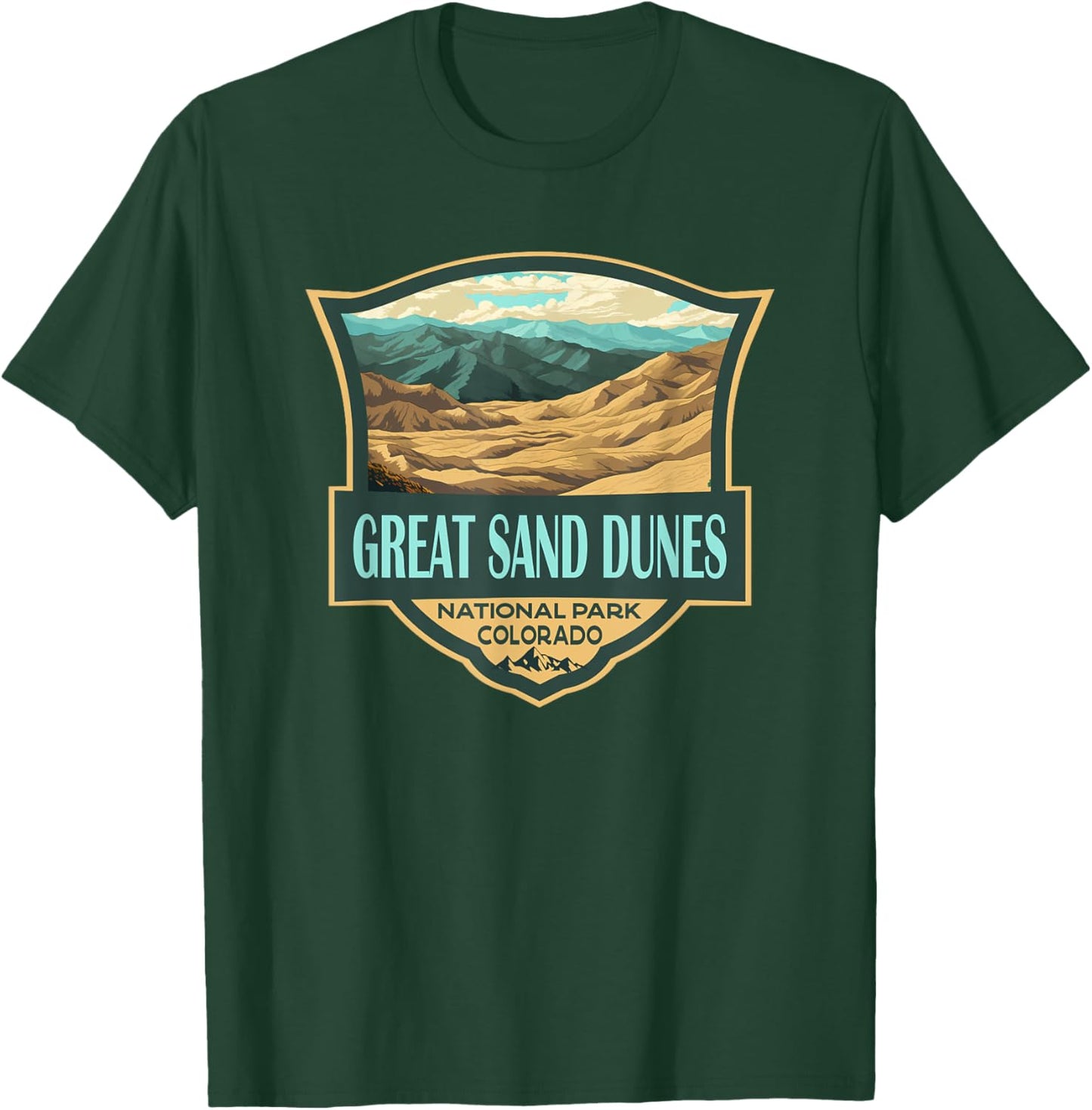 Great Sand Dunes National Park Illustration Retro Badge T-Shirt - T-Shirt | Forest