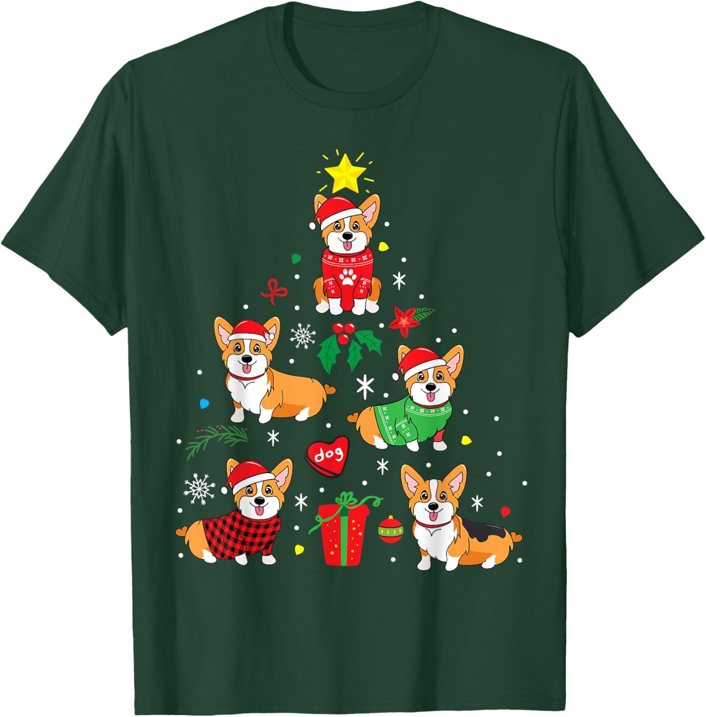 Corgi Christmas Dog Tree Funny Gift Christmas Gift Men Women Kids T-Shirt - T-Shirt | Forest