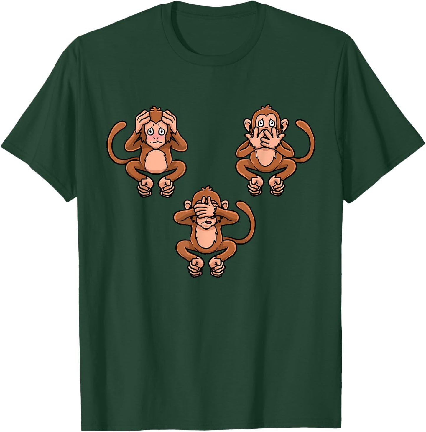 Speak Hear & See No Evil Three Monkies Wise Monkey T-Shirt - T-Shirt | Forest