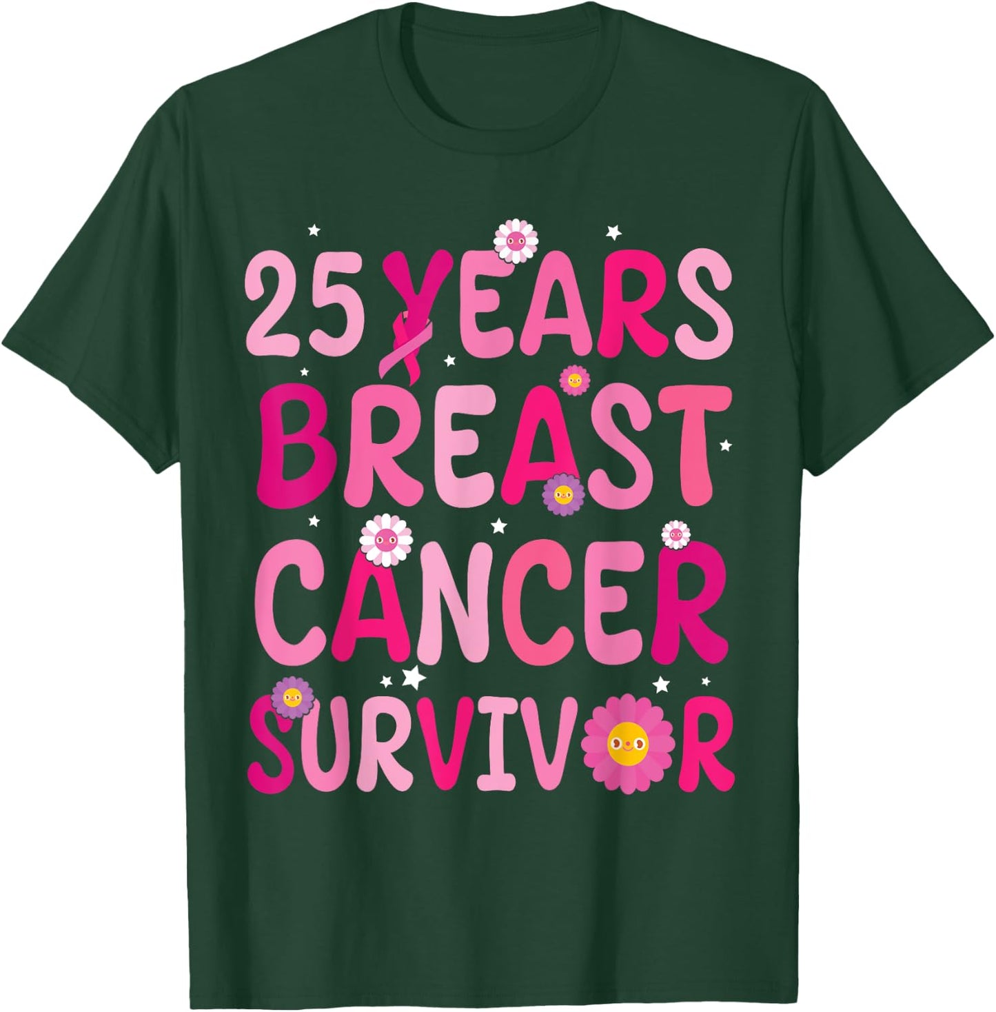 Pink Sunflower Warrior Fight 25 Years Breast Cancer Survivor T-Shirt - T-Shirt | Forest