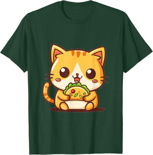 Funny Cat Kitten eating taco Graphic Women Girls Kids T-Shirt - T-Shirt | Forest