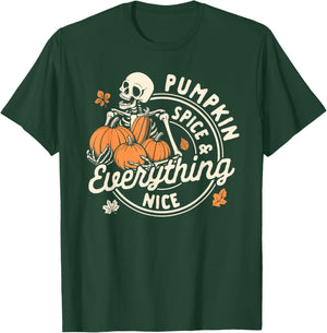 Autumn Fall Vibes Skeleton Pumpkin Spice & Everything Nice T-Shirt - T-Shirt | Forest