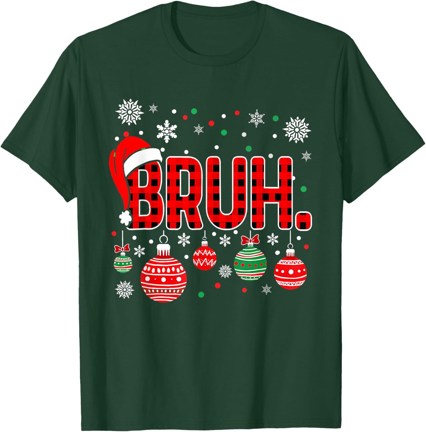 Bruh Funny Christmas Plaid Teens Boys Kids Xmas Pajamas T-Shirt - T-Shirt | Forest