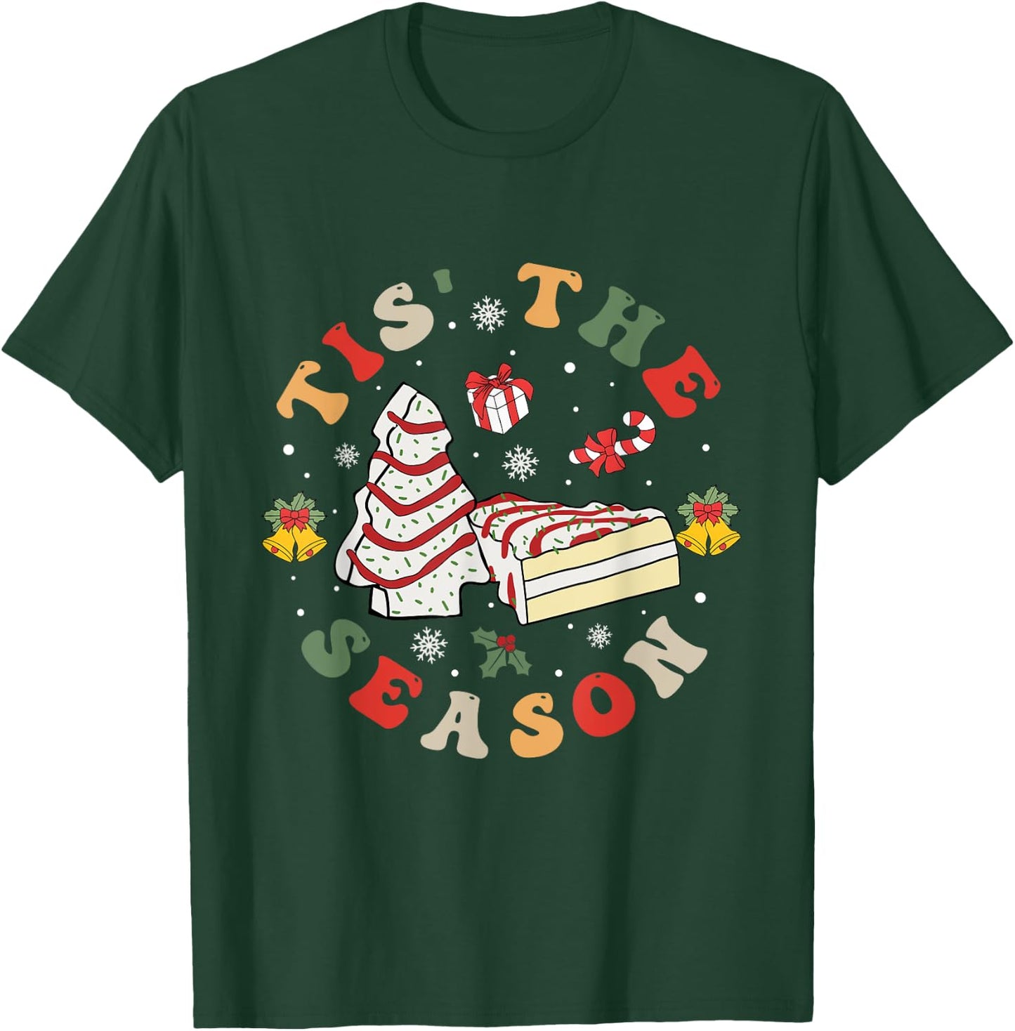 Farm Fresh Christmas Tree Cake Shirt Groovy Tis The Season T-Shirt - T-Shirt | Forest