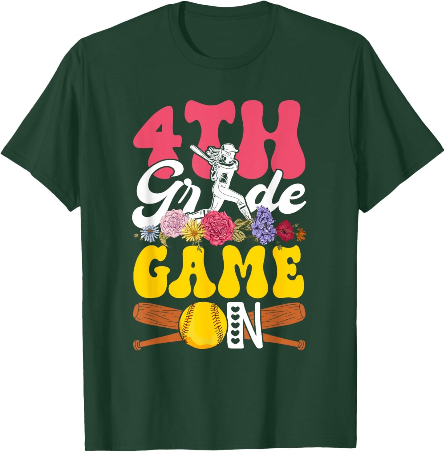 4th Grade Funny Game Costume Softball Player Lover Students T-Shirt - T-Shirt | Forest