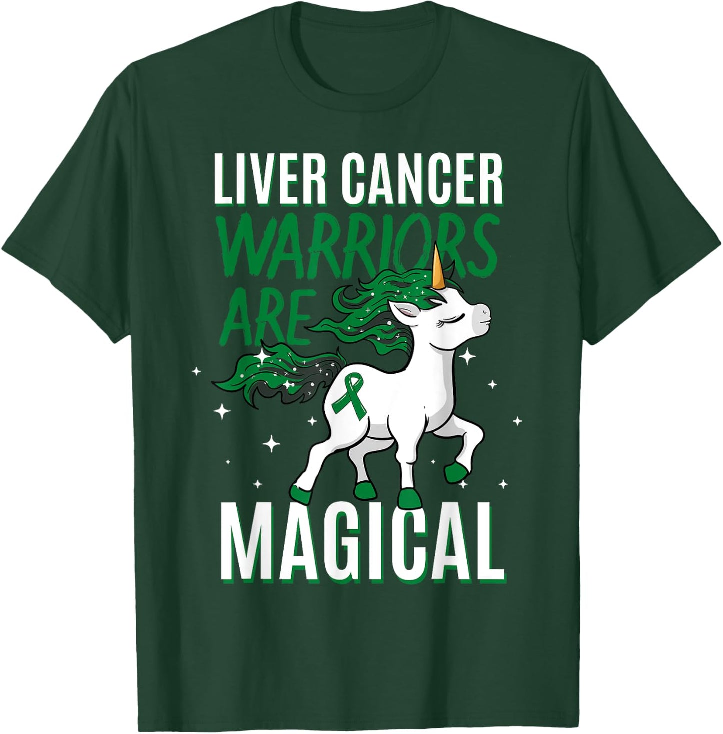 Liver Cancer Warrior Magical Unicorn Green Ribbon Jaundice T-Shirt - T-Shirt | Forest