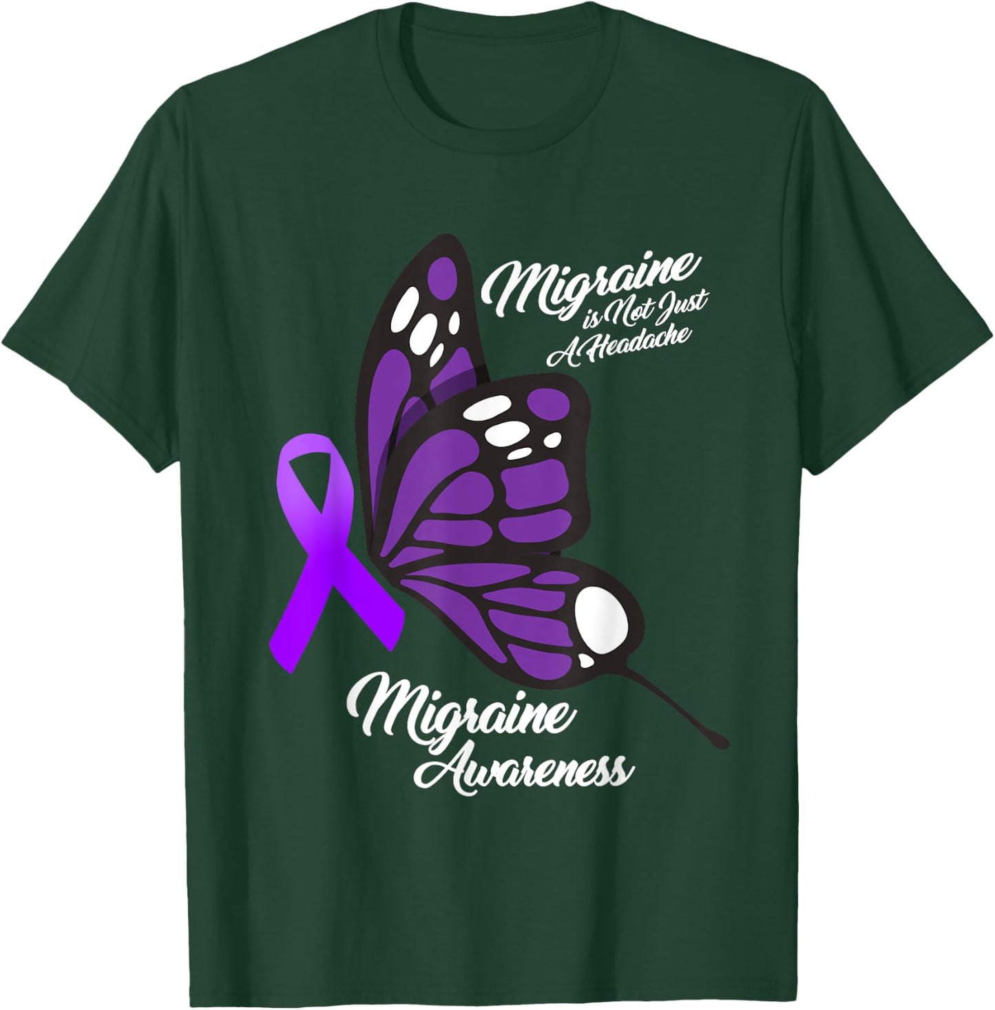 Migraine Awareness Not Just Headache Purple Ribbon Butterfly T-Shirt - T-Shirt | Forest