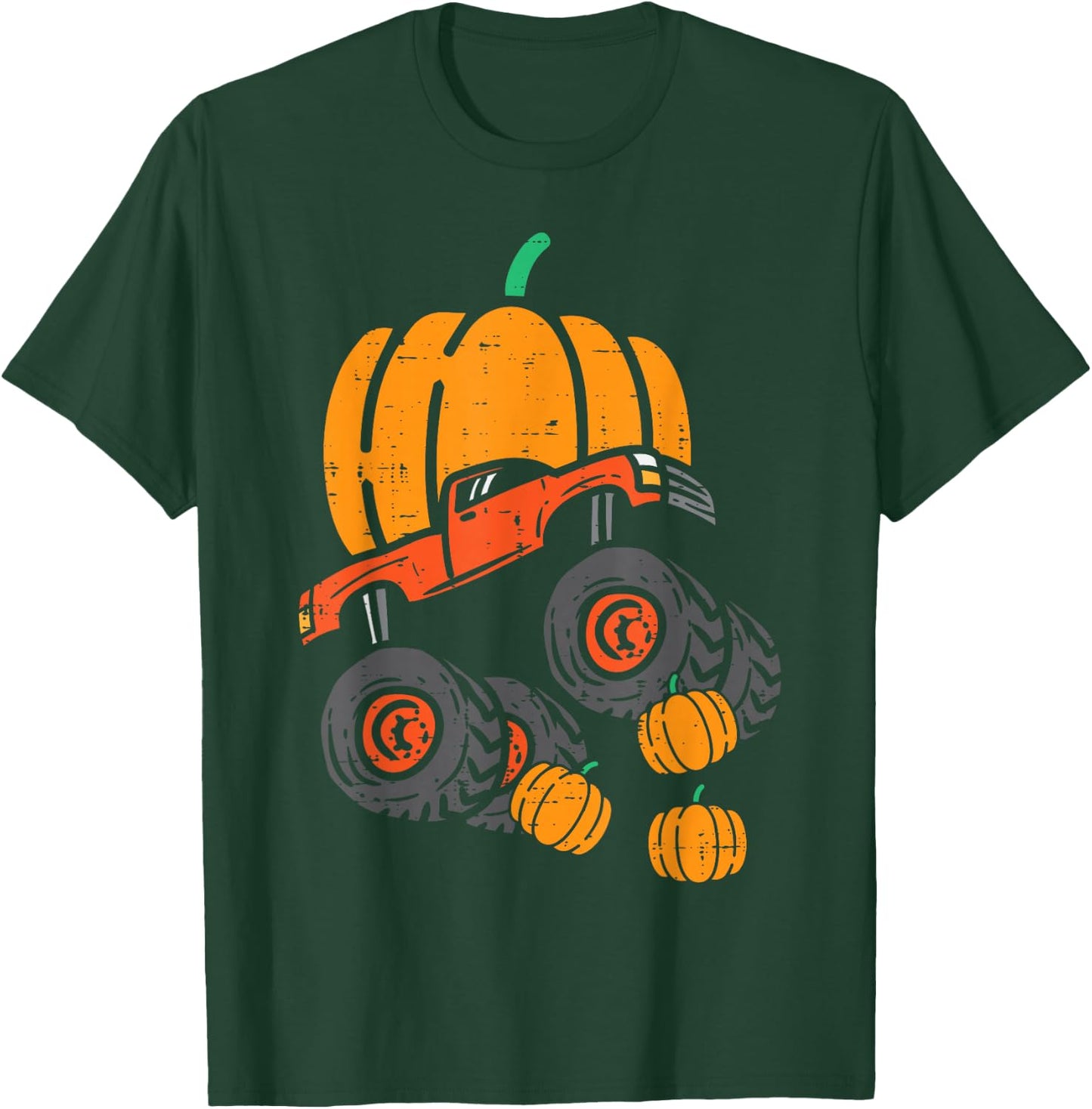 Thanksgiving Pumpkin On Monster Truck Fall Boys Kids Toddler T-Shirt - T-Shirt | Forest