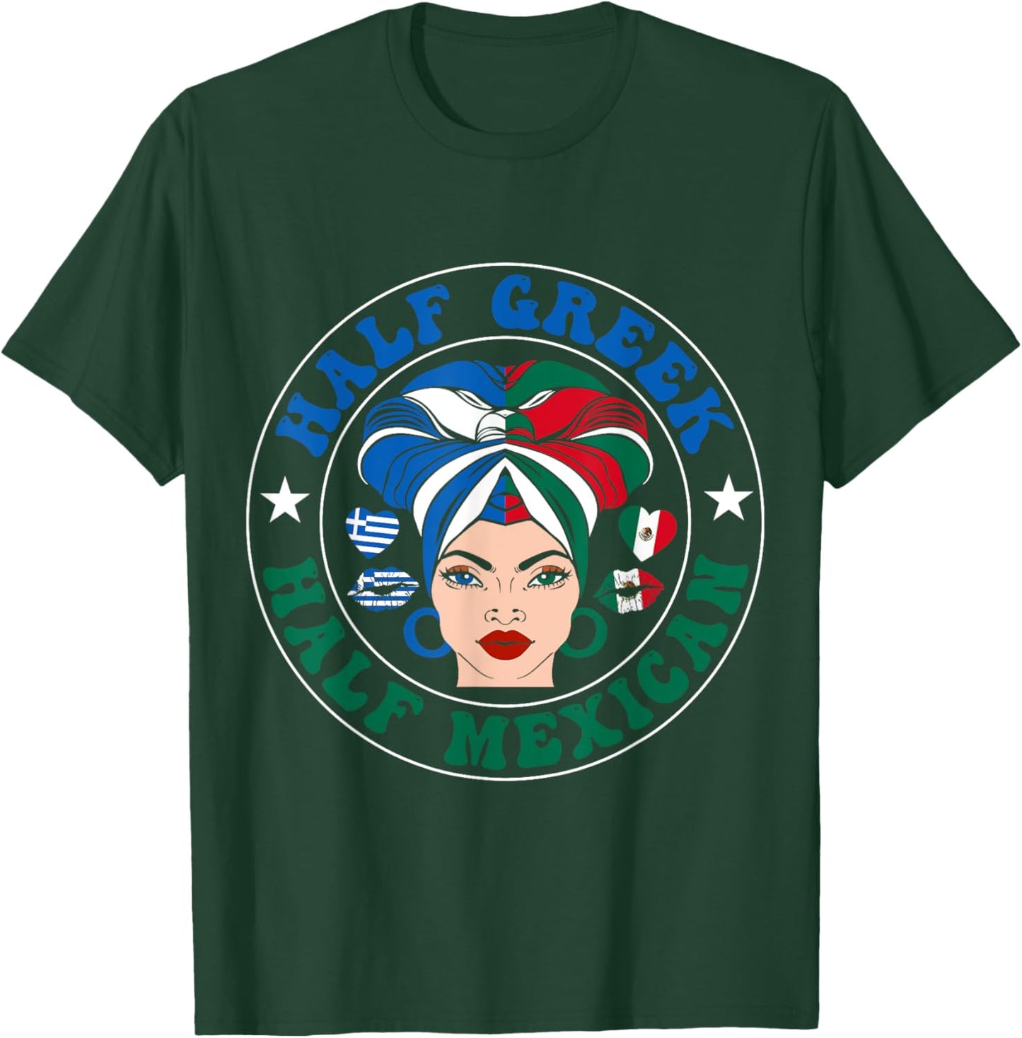 Half Greek Half Mexican Greece Mexico Flag Roots Women Girls T-Shirt - T-Shirt | Forest