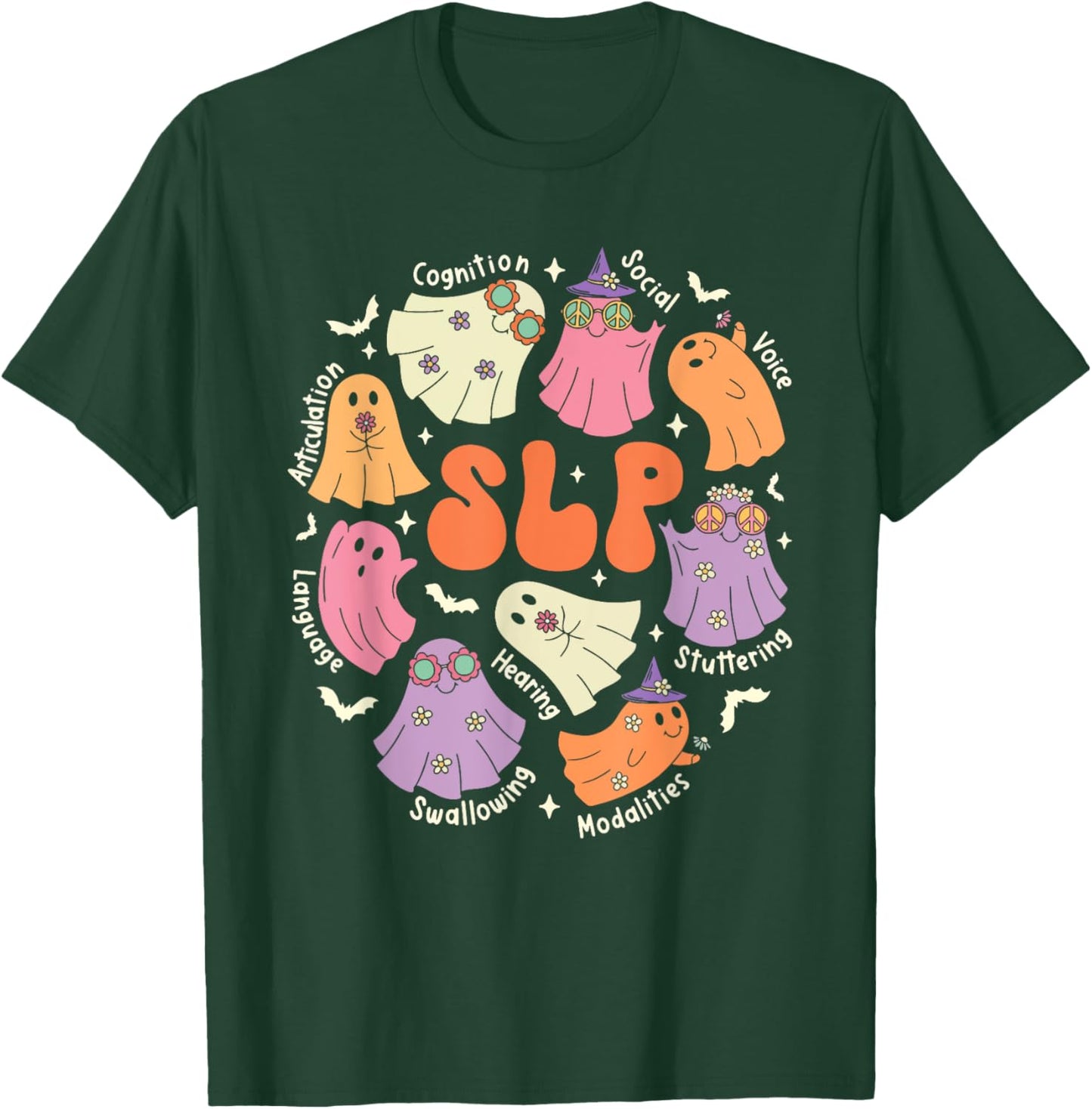 Cute Ghost Friends Halloween AAC SLP Squad Speech Language T-Shirt - T-Shirt | Forest