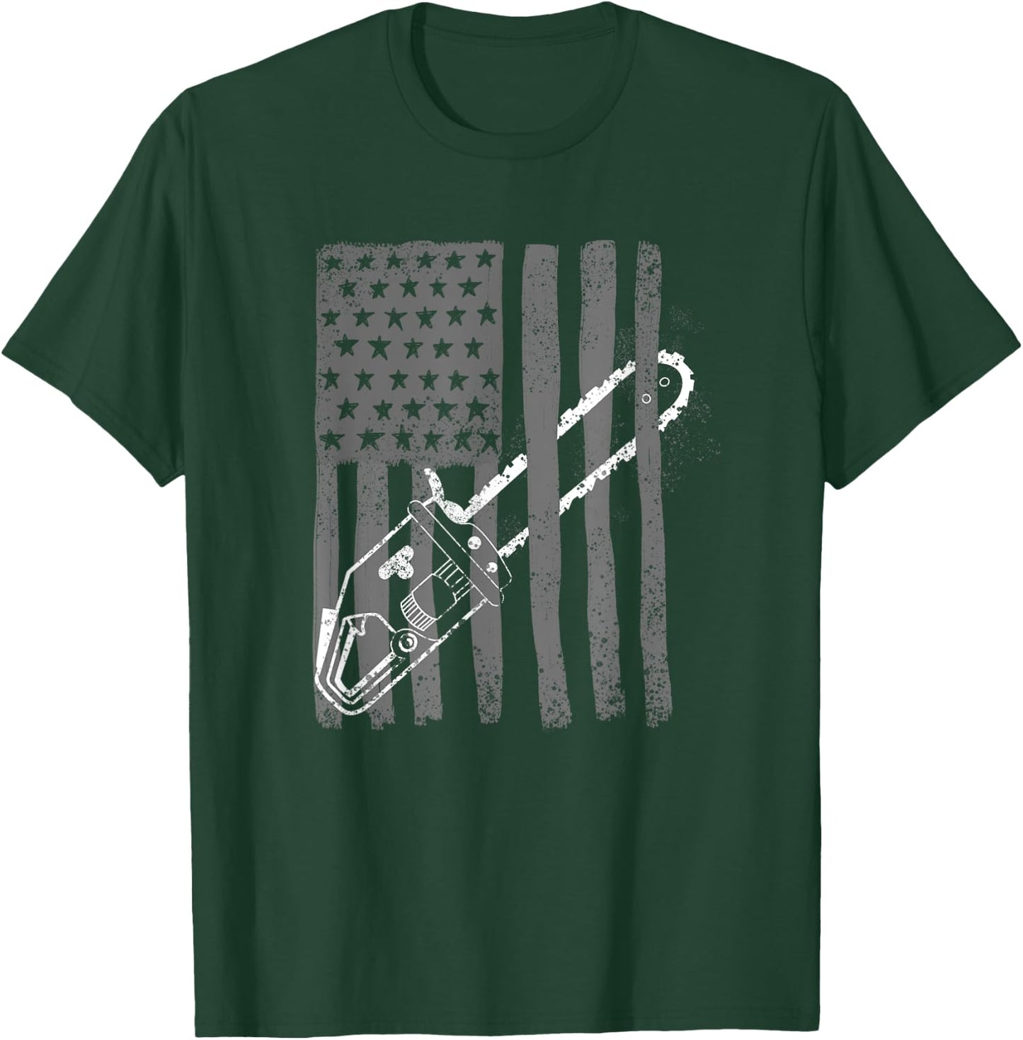 Vintage US Flag Chainsaw | Cute Woodworker Funny Logger Gift T-Shirt - T-Shirt | Forest