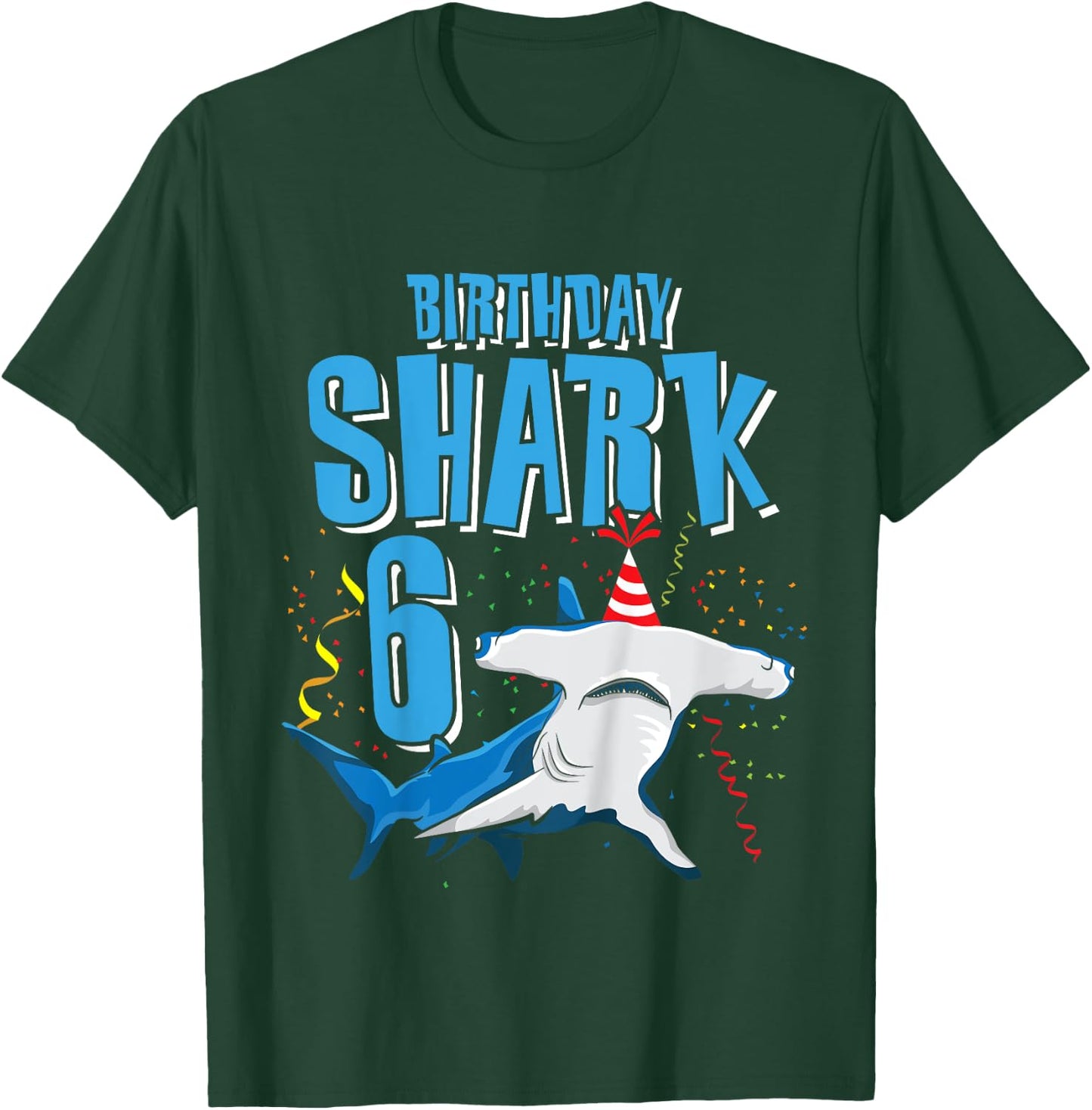 Kids Boys Birthday Shark Shirt for 6 Year Old Hammerhead Shark T-Shirt - T-Shirt | Forest