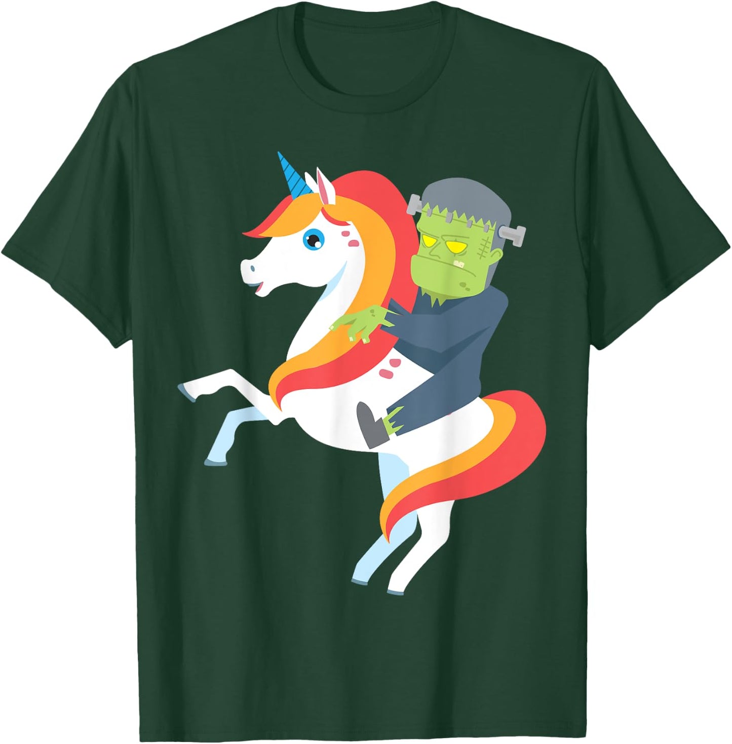 Frankenstein Riding Unicorn Cute Monster Halloween Costume T-Shirt - T-Shirt | Forest