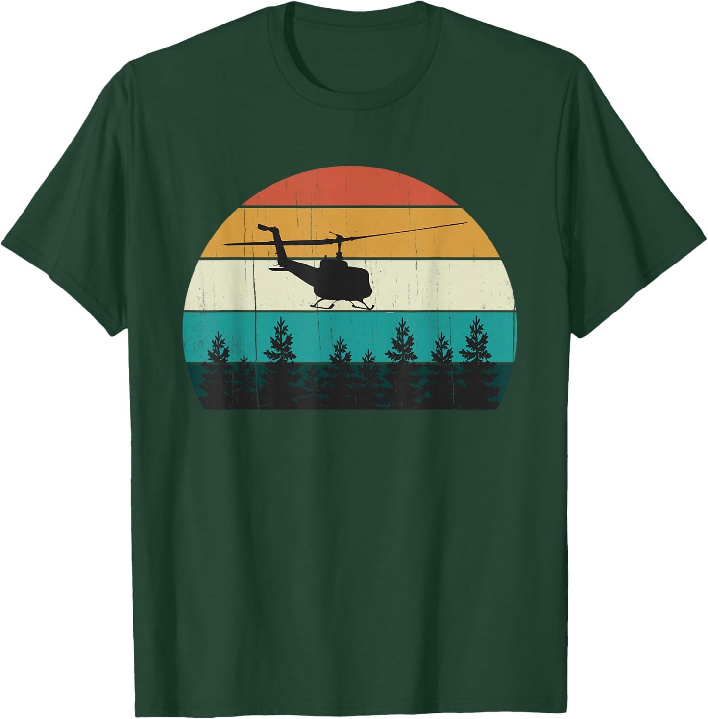 Retro Helicopter Pilot: Vintage Sunset: Chopper / Rotorcraft T-Shirt - T-Shirt | Forest