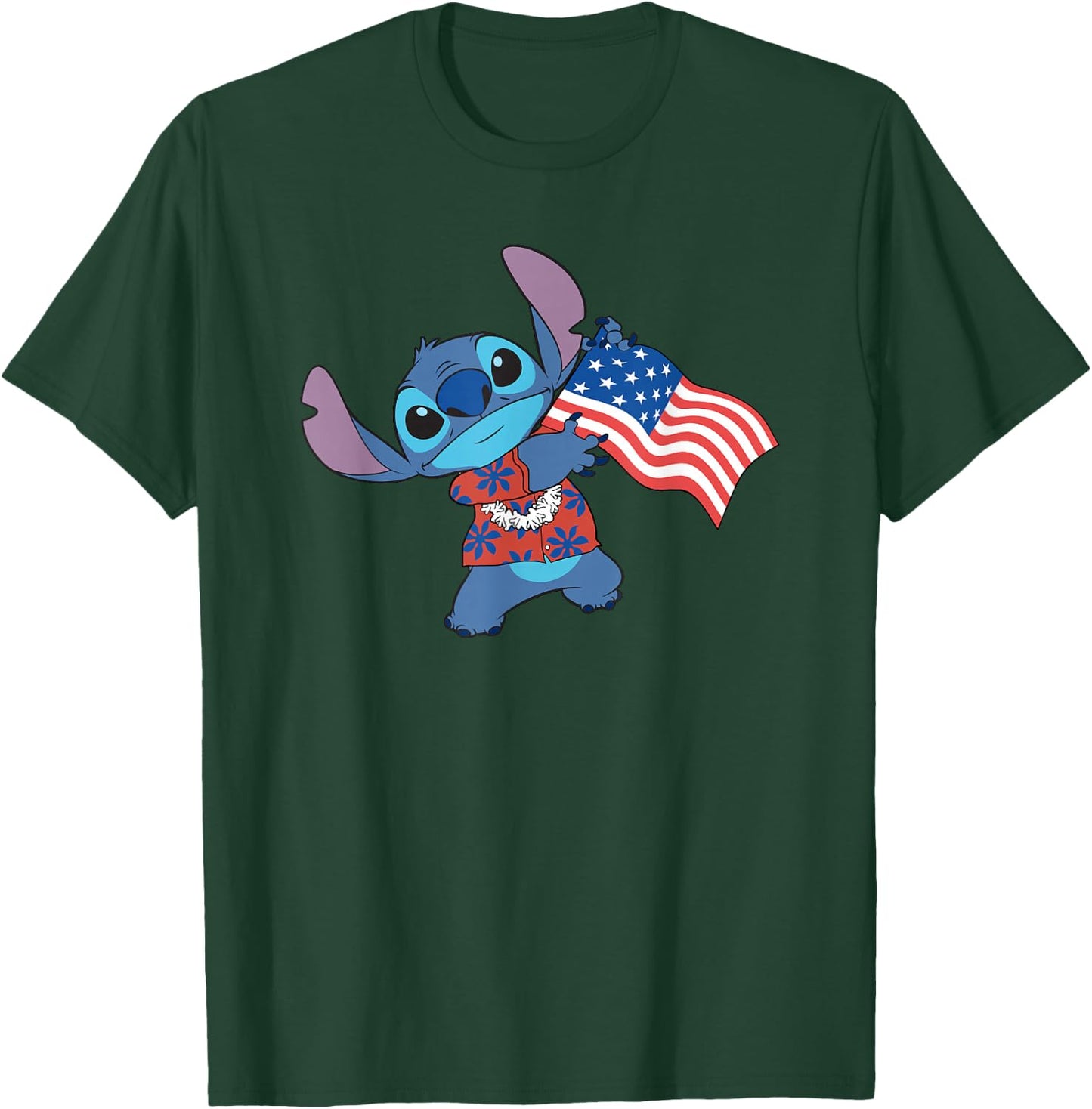 Disney Lilo & Stitch Tropical Stitch American Flag T-Shirt - T-Shirt | Forest