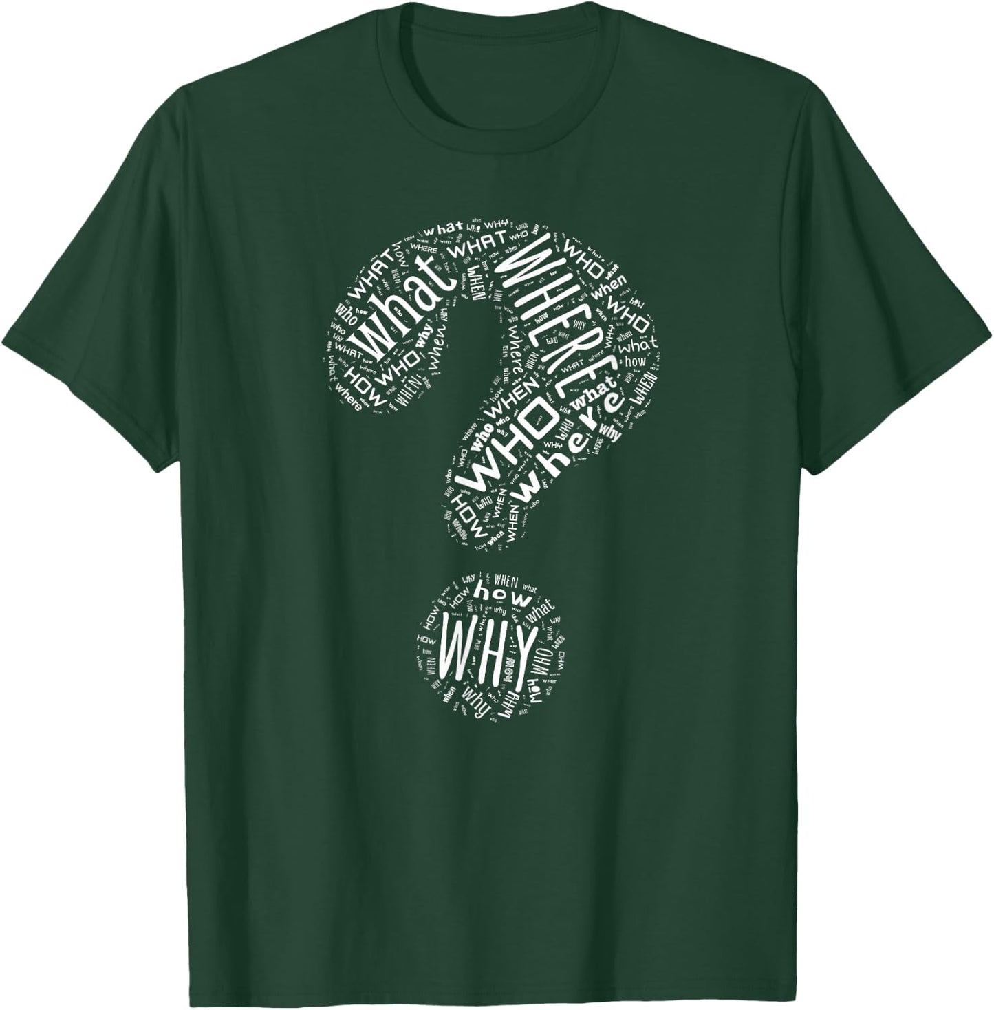 English Writing Questioning Typographic Designs - Black Question Mark Who What Where When Why How Punctuation - -Adults - Small - Short Sleeve - Modern - Casual - Humor T-Shirt - T-Shirt | Forest