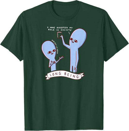 Threadless Nathan W. Pyle Strange Planet Long Being Graphic T-Shirt - T-Shirt | Forest