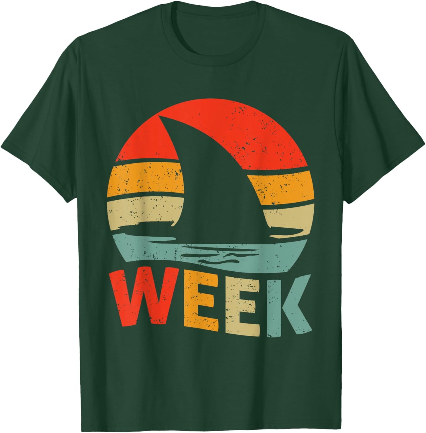 2025 Week Retro Shark Fin Lover Sea Ocean Animal Summer Trip Men Women Girls Kids T-Shirt - T-Shirt | Forest