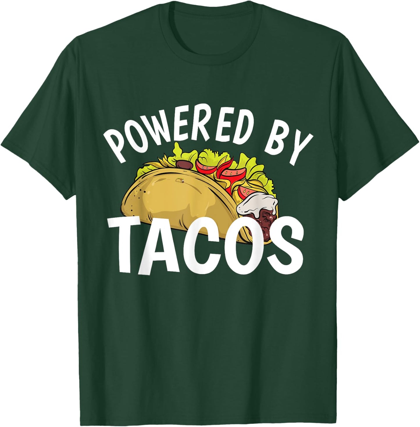 Funny Taco Powered By Tacos , -Adults, Black, Small, Short Sleeve, Classic Fit T-Shirt - T-Shirt | Forest