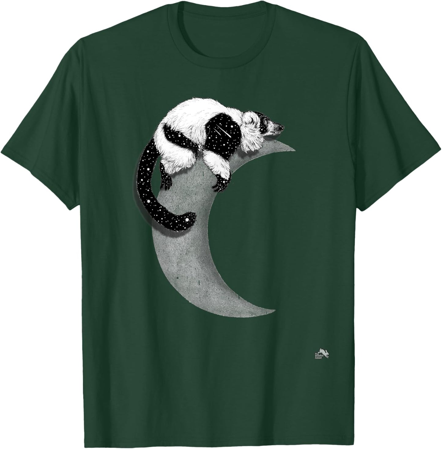 Black & White Ruffed Lemur - Indri - In Space On the Moon T-Shirt - T-Shirt | Forest