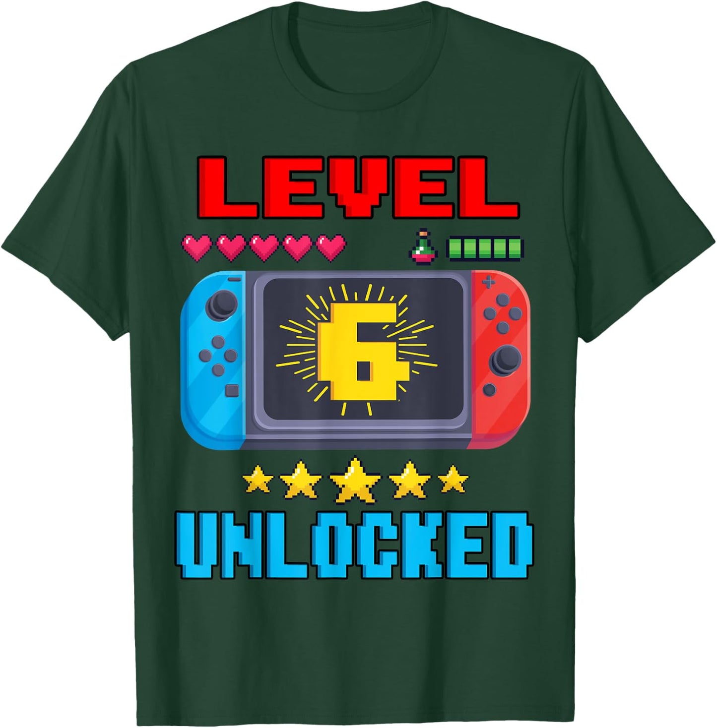 6th Birthday Boy Level 6 Unlocked Video Gamer Birthday T-Shirt - T-Shirt | Forest