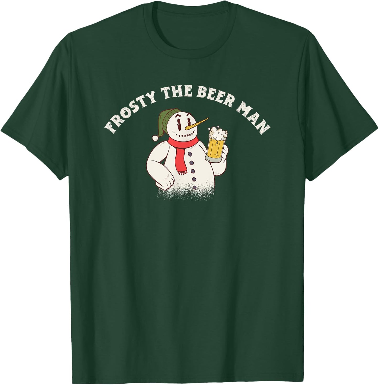 Frosty the Beer Man Snowman Drinking a Beer Pun T-Shirt - T-Shirt | Forest