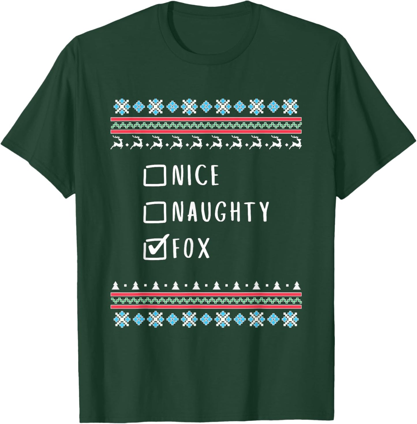 Nice, Naughty, Fox, Ugly Sweater Style T-Shirt - T-Shirt | Forest