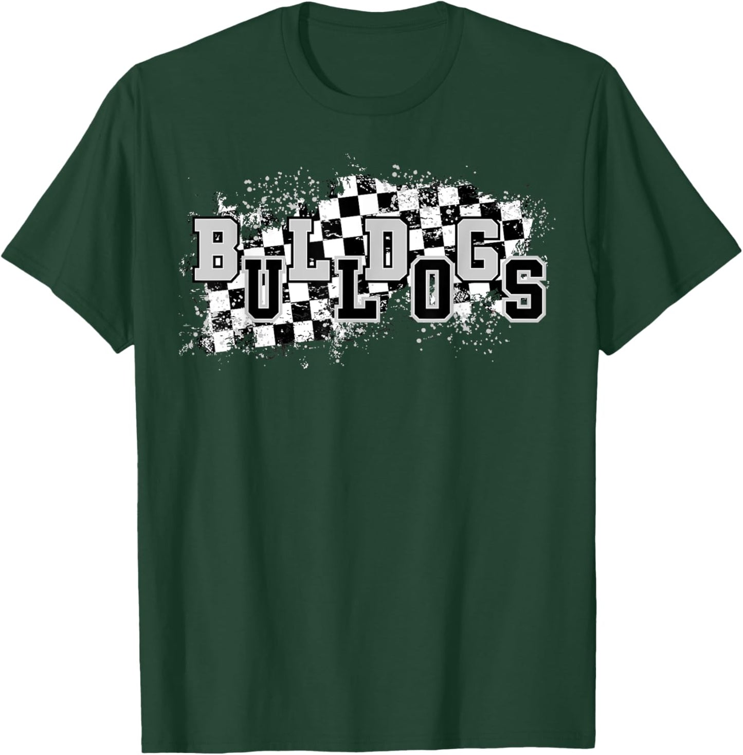 Bulldogs School Spirit Bulldog Pride Checkered Teacher T-Shirt - T-Shirt | Forest