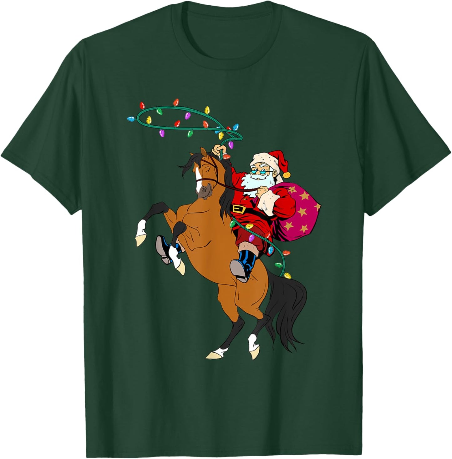 Cowboy Santa Claus Riding A Horse Christmas Cowboy Kids Boys T-Shirt - T-Shirt | Forest
