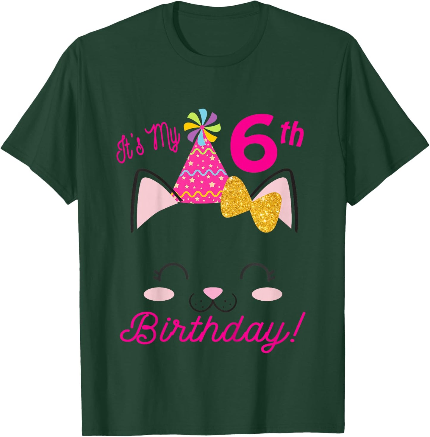 Its My 6th Birthday Shirt Girl Kitty Cat theme Party (six) T-Shirt - T-Shirt | Forest