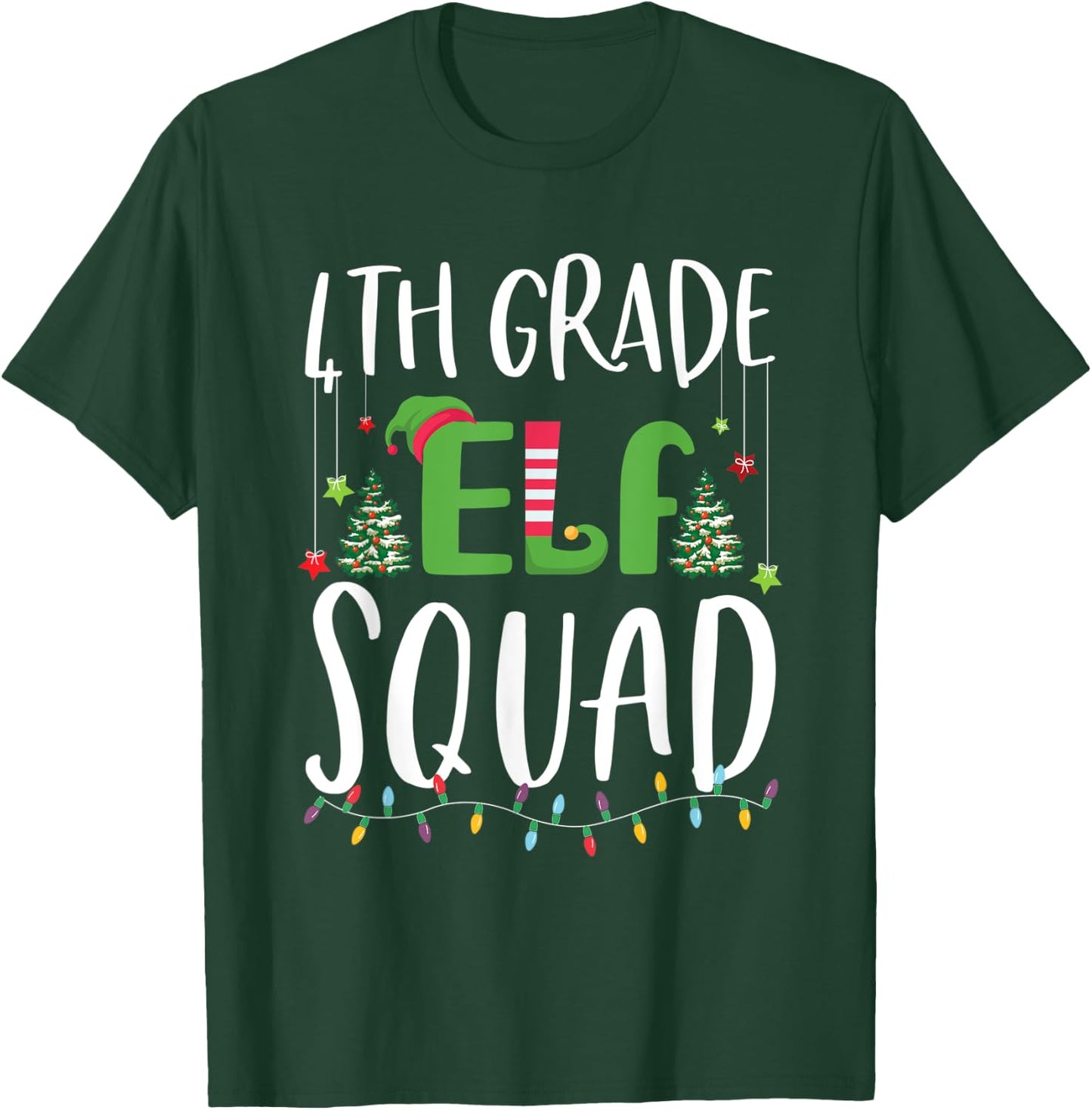 4th Grade Elf Squad Funny Teacher And student Christmas Gift T-Shirt - T-Shirt | Forest