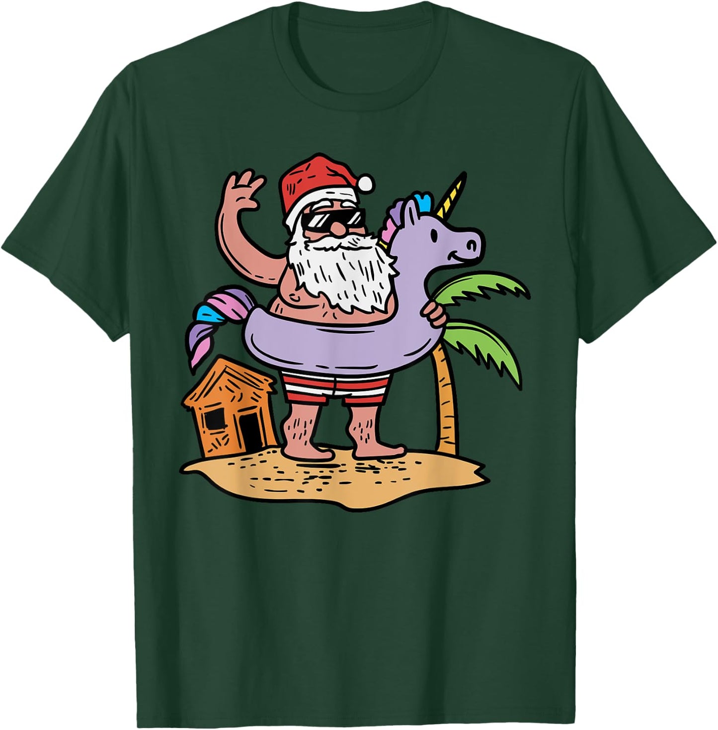 Summer Santa Unicorn Floater Funny Christmas July Beach Gift Women Kids T-Shirt - T-Shirt | Forest