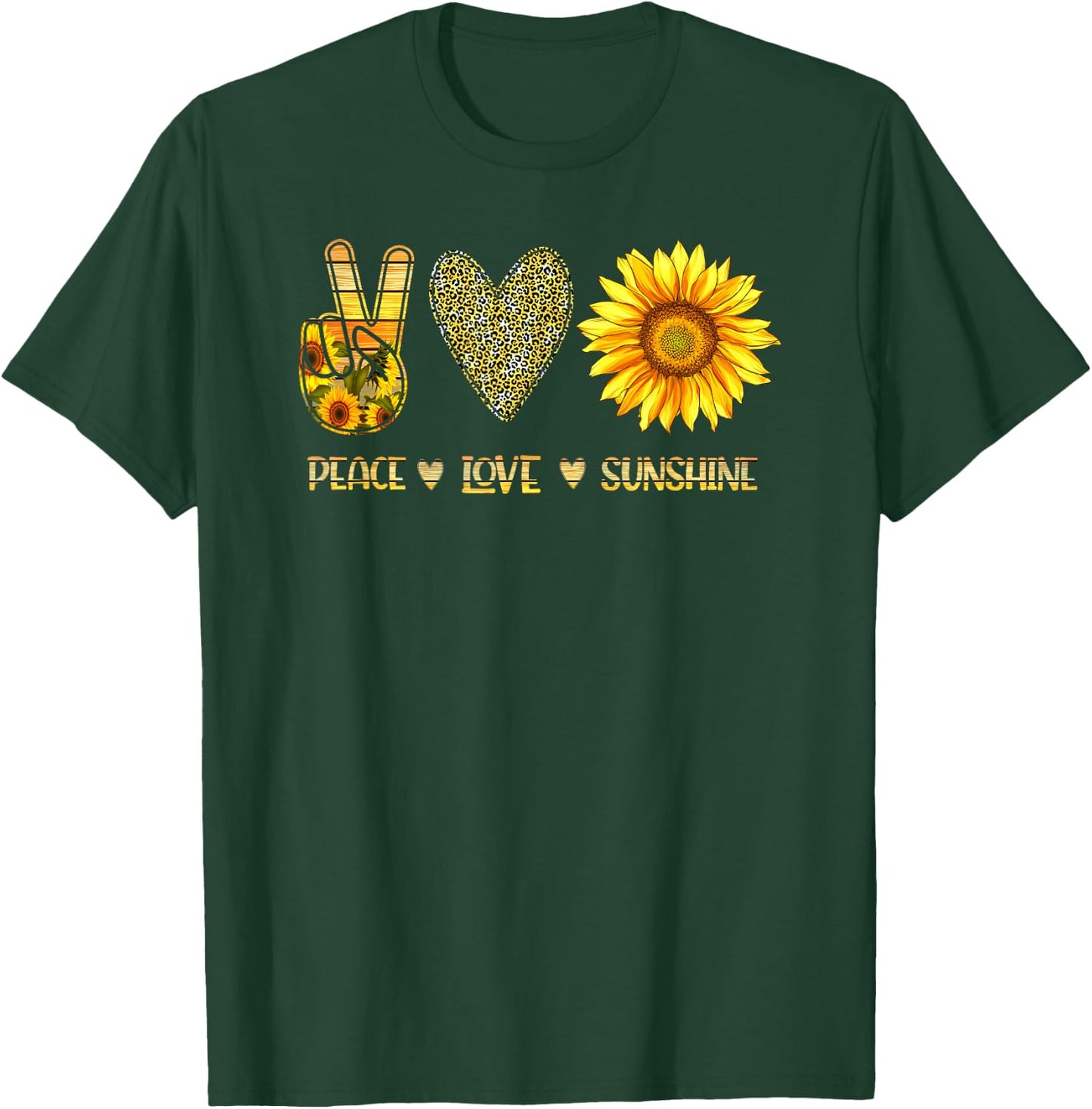 Peace Love Sunshine Sunflower Hippie Cute T-Shirt - T-Shirt | Forest