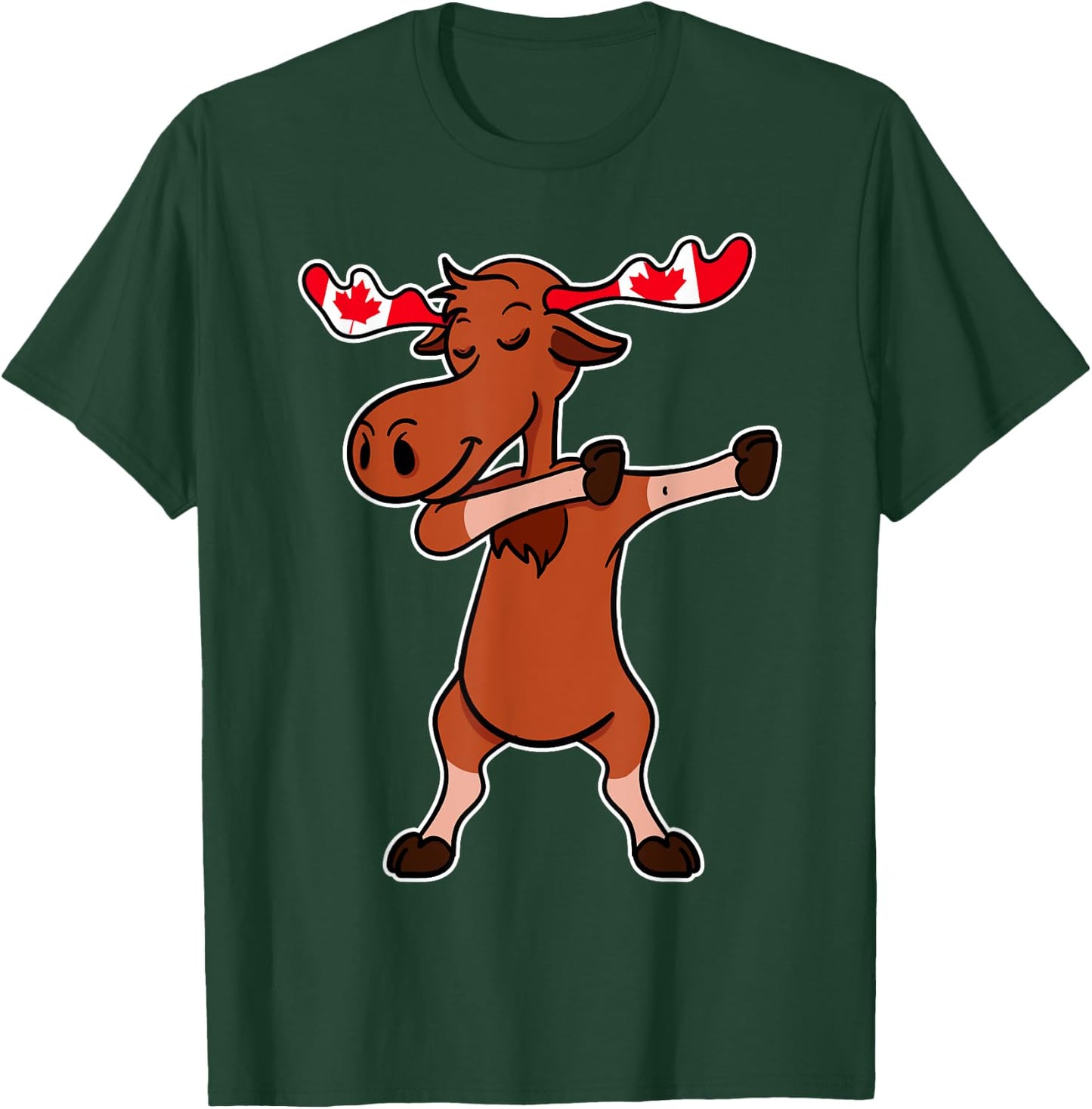 Dabbing Moose Shirt Dancing Canada Elk Canadian Flag Gift T-Shirt - T-Shirt | Forest