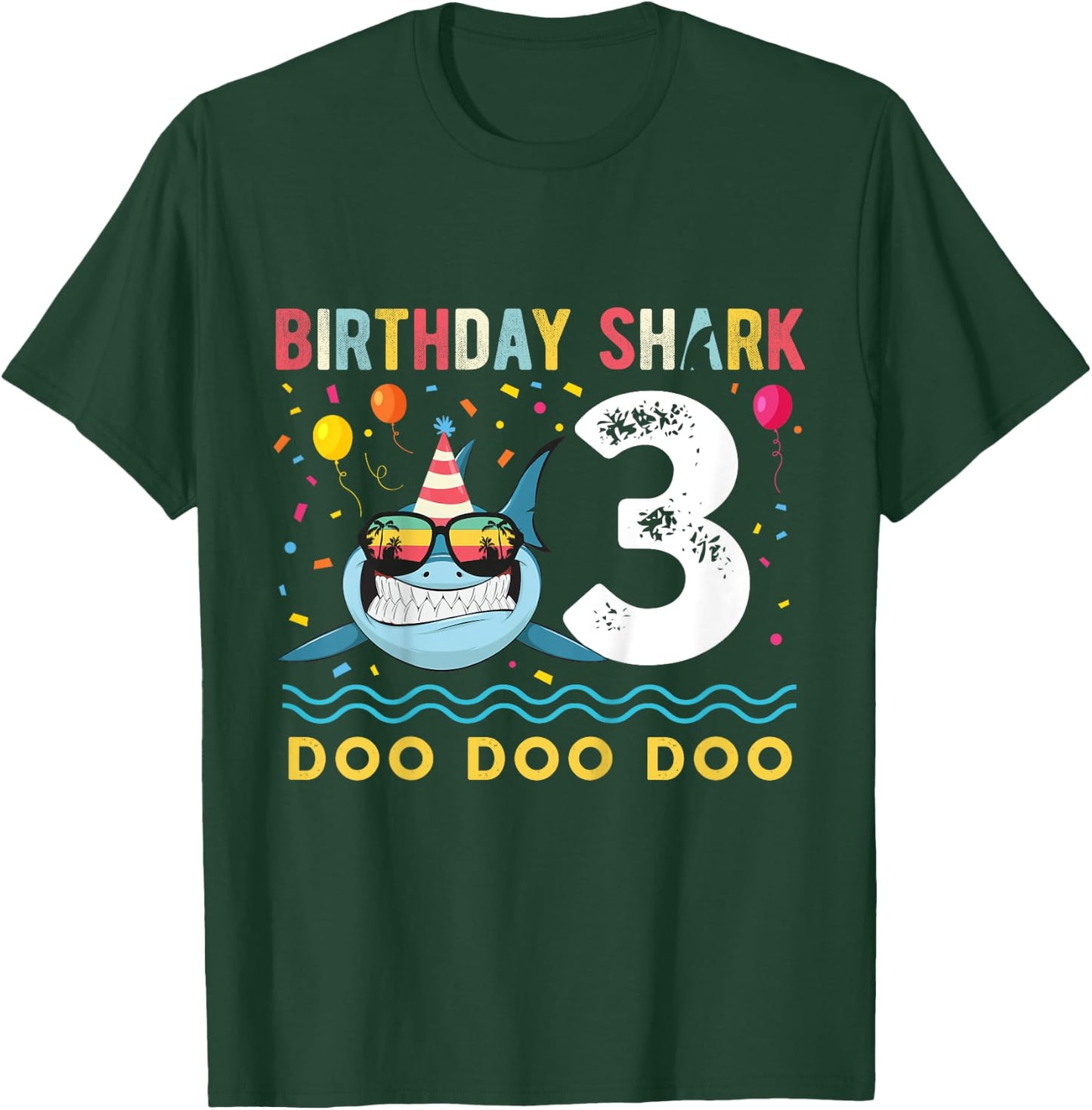 3 Year Old Birthday Boy Girl Shark Boys and Girls T-Shirt - T-Shirt | Forest