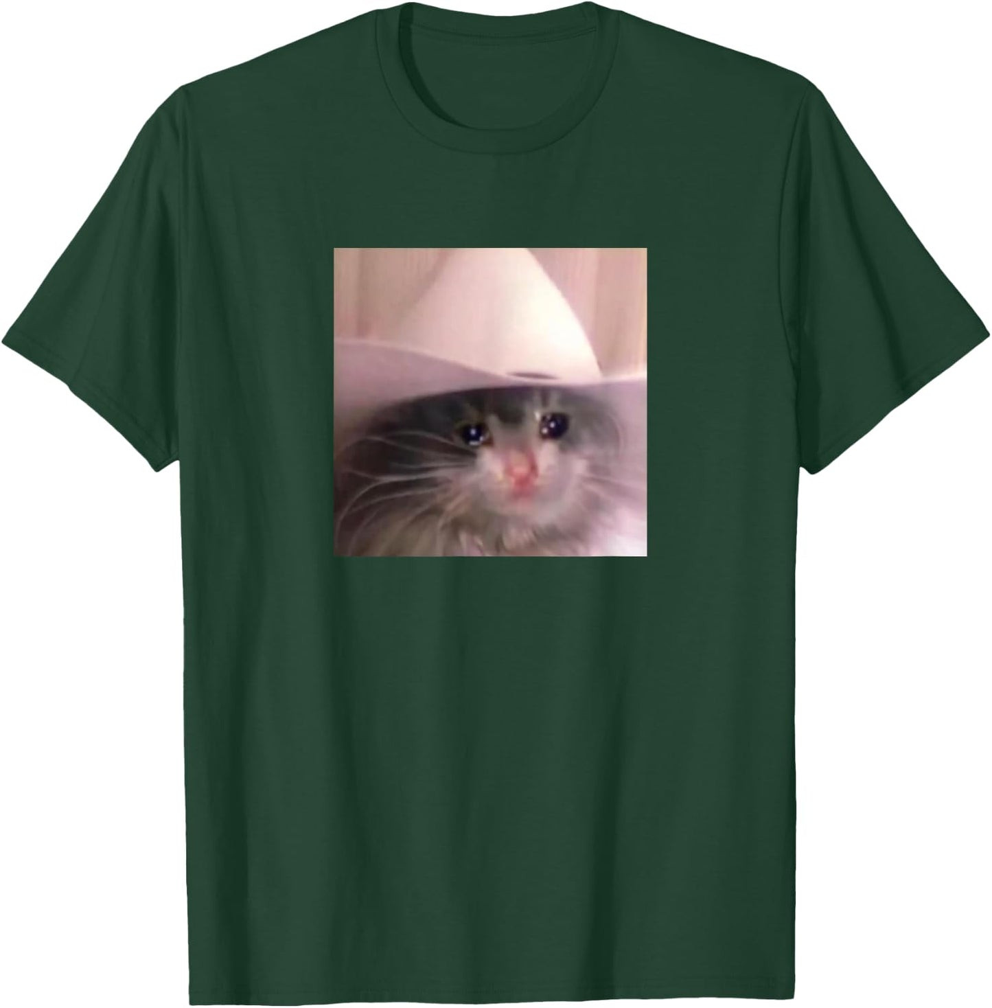 Sad Cat Cowboy Hat T-Shirt - T-Shirt | Forest