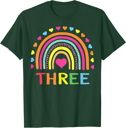 3 Years Old Rainbow 3rd Birthday Gift Girls Boys Kids T-Shirt - T-Shirt | Forest