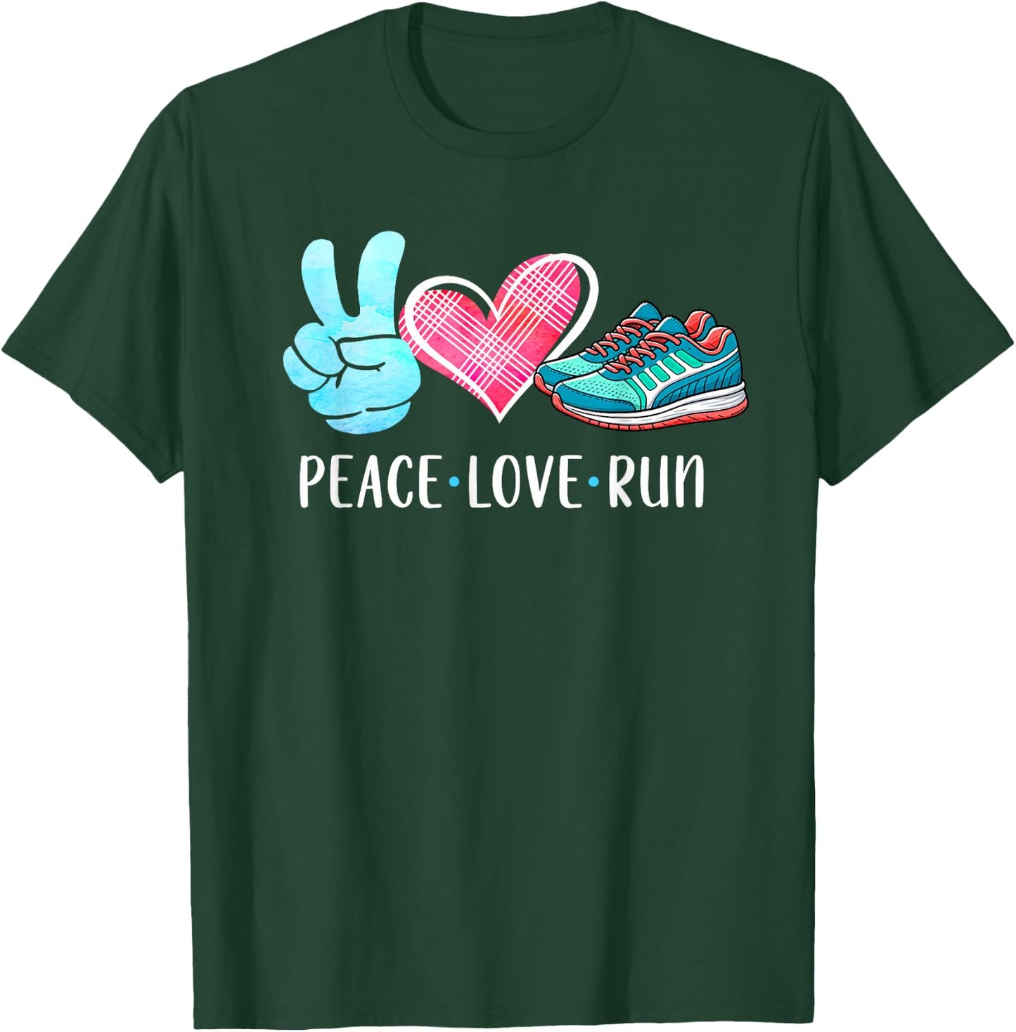 Running Lover Running Team Runner Athletic Peace Love Run T-Shirt - T-Shirt | Forest