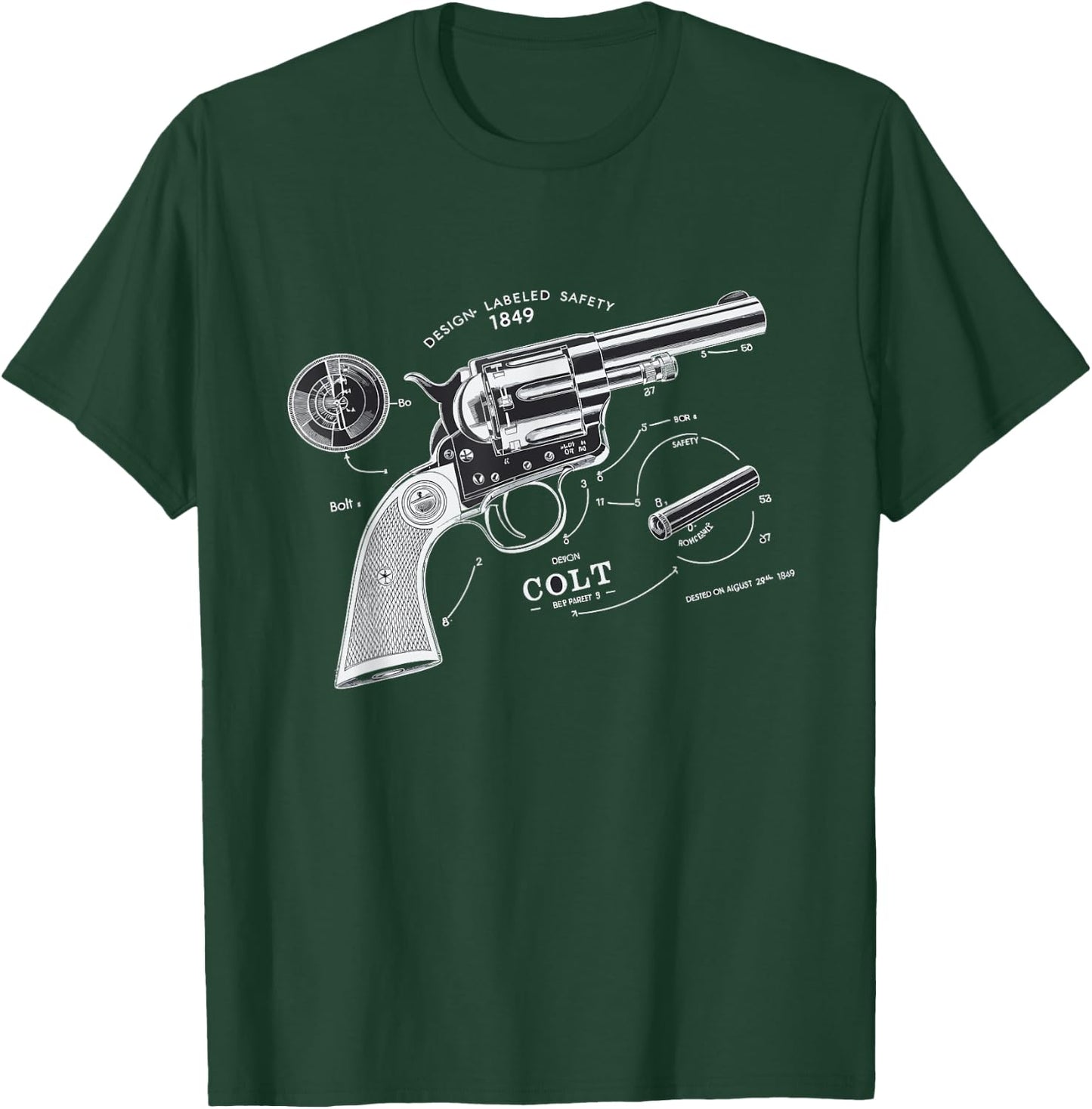 Vintage Patent Print 1839 Revolver Western Gun T-Shirt - T-Shirt | Forest