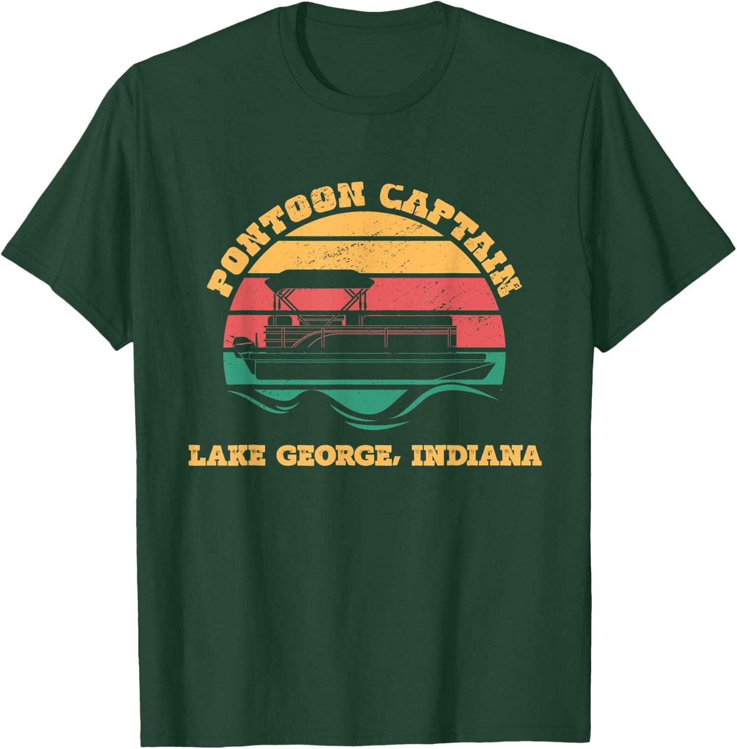 Lake George Indiana Funny Pontoon Captain Retro Sunset T-Shirt - T-Shirt | Forest