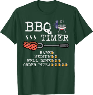 Bbq Timer Flag Funny Barbecue Grill 4th July Dad Grandpa Men T-Shirt - T-Shirt | Forest